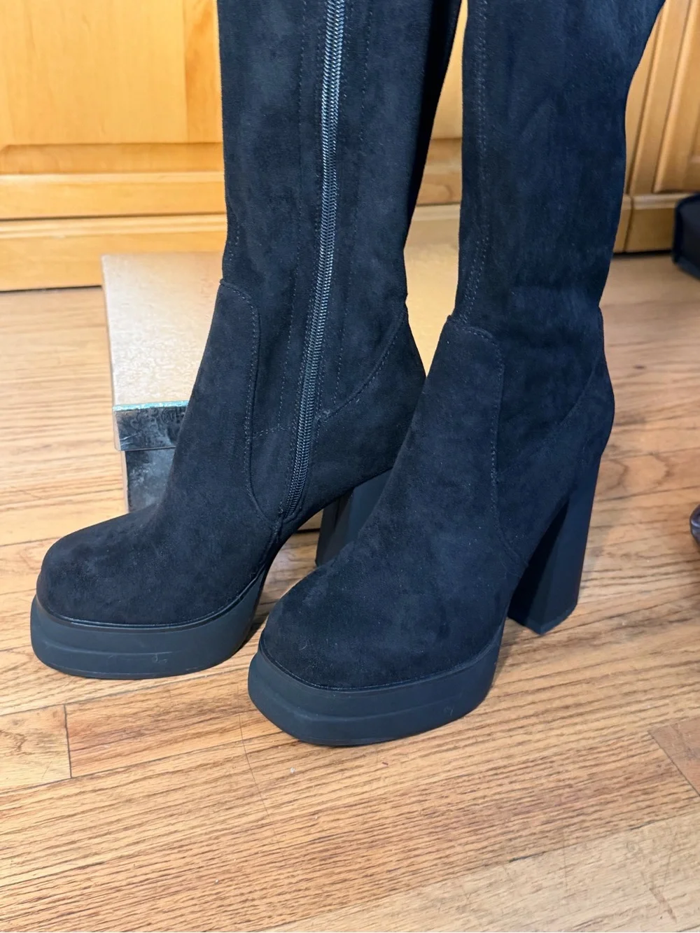Wetviro Platform Suede Knee-High Boots (not for wide calf)